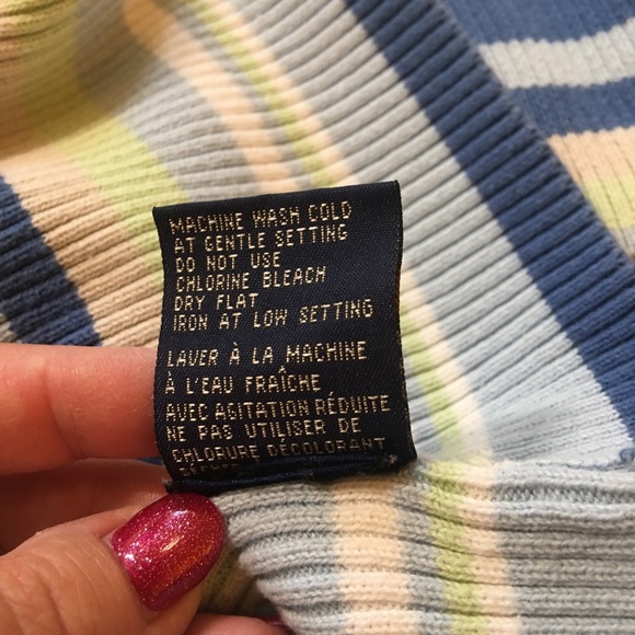 Denver Hayes blue green white striped cotton v-neck sweater Size M - Picture 6 of 7